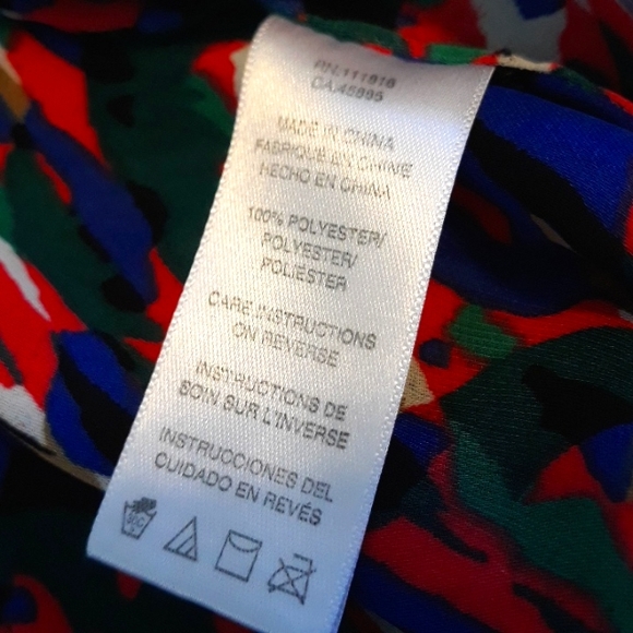 Michael Kors Bold Print Semi Sheer Blouse Draped Neckline Multi Color Size L - Picture 8 of 9